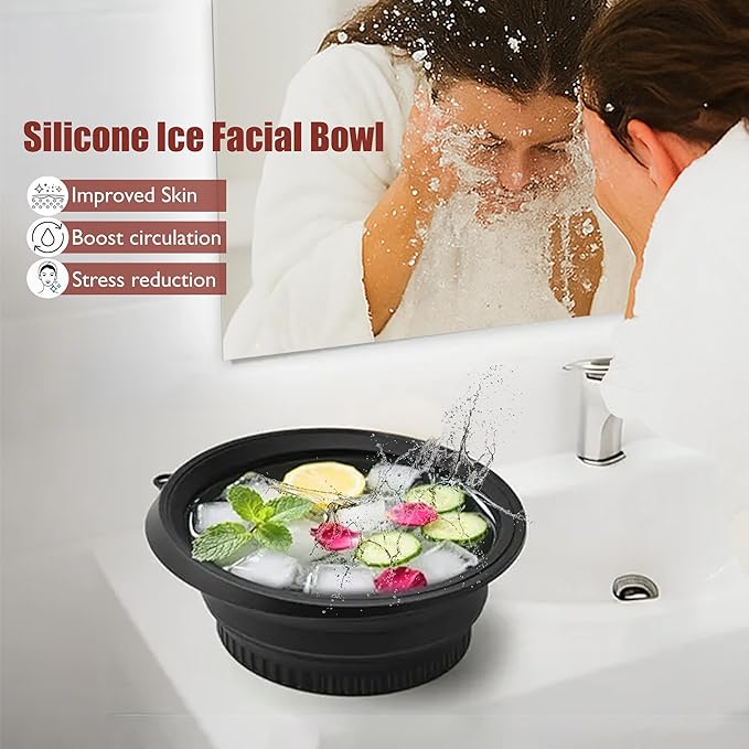 Ice Bowl for Face – Reusable Collapsible Cold Plunge Skincare Set, Face Ice Mold for Puffiness Relief, Skin Tightening, Redness & Glowing Skin Routine Bonus : Facial Scrubber