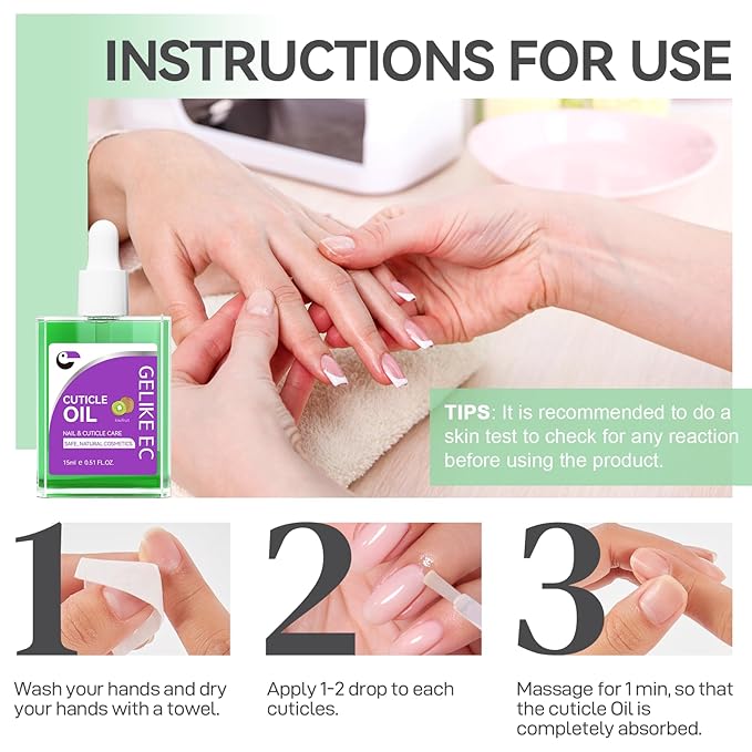 Nail Cuticle Oil for Moisturize and Repair - Gelike EC Easy and Quick Absorb Cuticles Care Treatment - Natural Kiwifruit Smells for Women and Men Dry Damaged Thin Nails