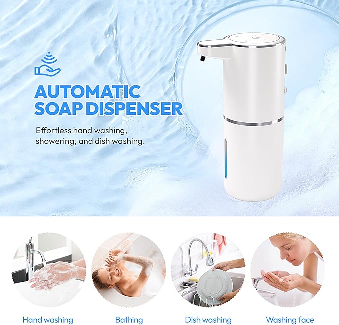 2 Pack Automatic Soap Dispenser Touchless,Liquid Hand Soap Dispenser 12.8oz Electric Wall Mounted Smart for Bathroom and Kitchen Dish Soap，Easy for Toddlers(White)