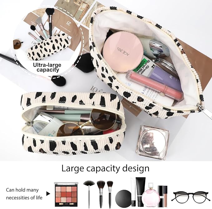 EIMMBD Makeup Bag 3 Pieces Large Capacity Cosmetic Bags Makeup Pouch for Purse Travel Toiletry Bag Organizer Cute Makeup Pouch Storage for Women(Beige Leopard)