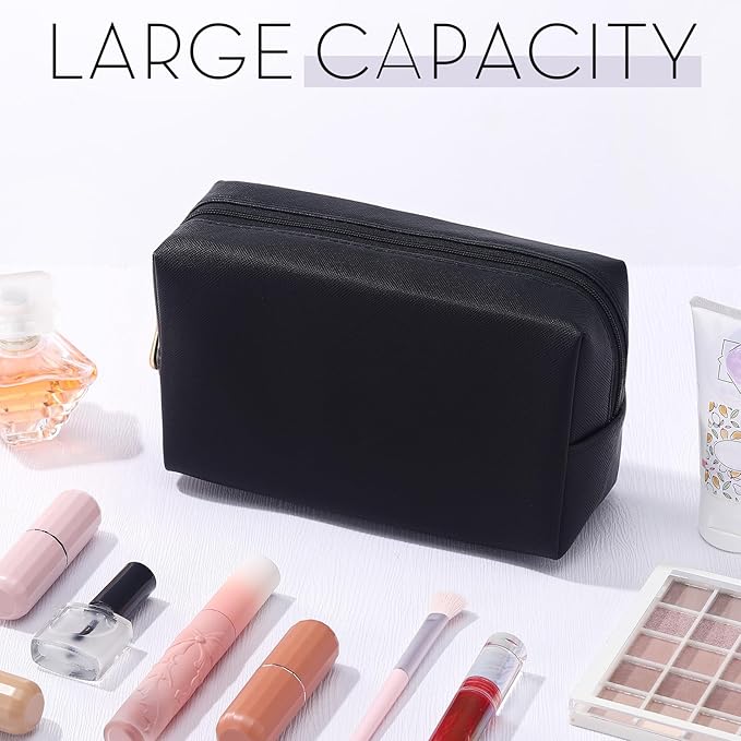 Kigeli 15 Pcs Aesthetic Makeup Bags PU Leather Cosmetic Pouches Waterproof Plain Toiletry Bags Makeup Pouches Bulk for Women Party Gift Travel Storage Organizer(Black)