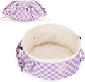 Narwey Barrel Drawstring Checkered Makeup Bag Large Cosmetic Bag Make up Bags Toiletry Bag Travel Bags for Toiletries Organizer for Women Gift for Teen Girls (Purple Checkerboard) (Patent)