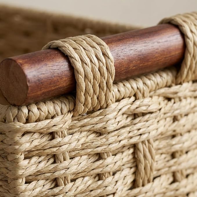 Back of Toilet Basket, Khaki Wicker Toilet Tank Basket for Toilet Paper Storage, Basket for Toilet Tank Top, Neutral Bathroom Organizer for Wipes & Essentials