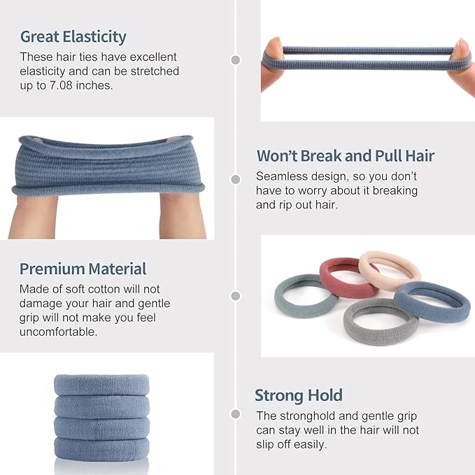 Bessrung 100 PCS Seamless Nylon Hair Ties, No Damage Elastics Hair Ties for Women Girls, Soft Stretchy Ponytail Holders for Thin Thick Hair, Snag-Free Hair Bands(Lake-Blue)
