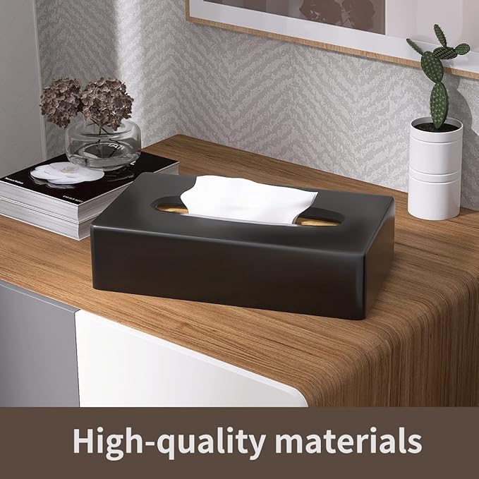 Tissue Box Cover, Rectangular Black Wall Mounted Facial Paper Holder Dispenser, Prefert for Storage on Bathroom Vanity, Kitchen, Night Stand, Countertops Office and Car.