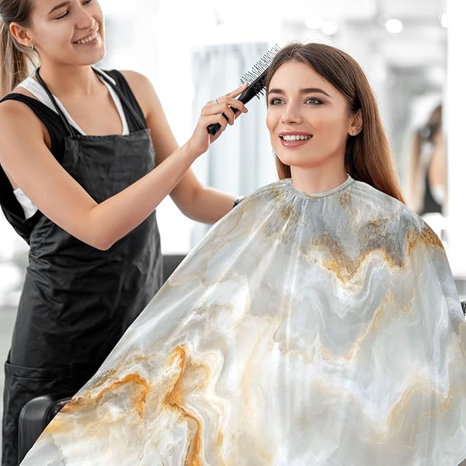 White Marble Barber Cape Waterproof Hair Cutting Cape with Adjustable Snap Closure Salon Hairdressing & Beard Shaving Cape for Adults Kids Haircut Accessories