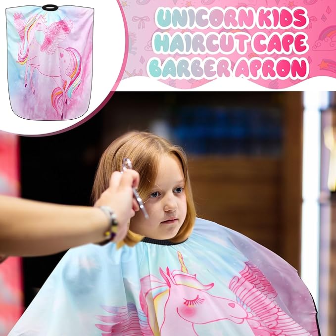 Ramede 2 Pcs Unicorn Barber Cape Professional Salon Hair Cutting Dye Hair Cut Apron Cape with Closure Cutting Cover for Kid
