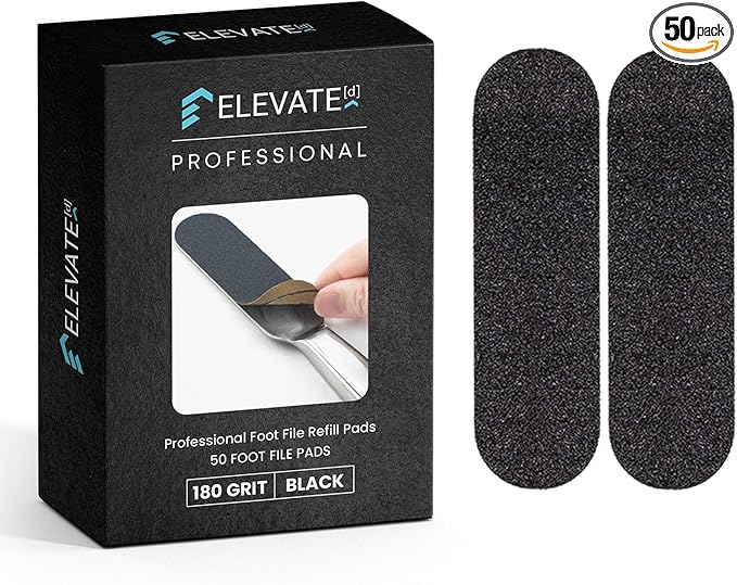 Professional Pedicure File Refills - Pack of 50 Foot File Replacement Pads - Black - Disposable Foot Files for Pedicures - Pedi Foot File Pads with Water Resistant Strong Adhesive (180 Grit)