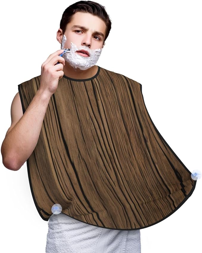 Wood Grain Print Beard Bib Apron For Men, Beard Hair Catcher For Men Shaving Trimming,Beard Cape Cloth, Black