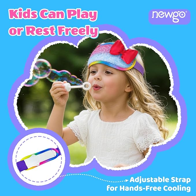 NEWGO Kids Head Ice Pack Wrap - Reusable Soft Gel Cooling Headband for Toddler Fever Relief, Migraine & Headaches - Adjustable Cute Cold Compress for Children Boo Boos and Minor Injuries