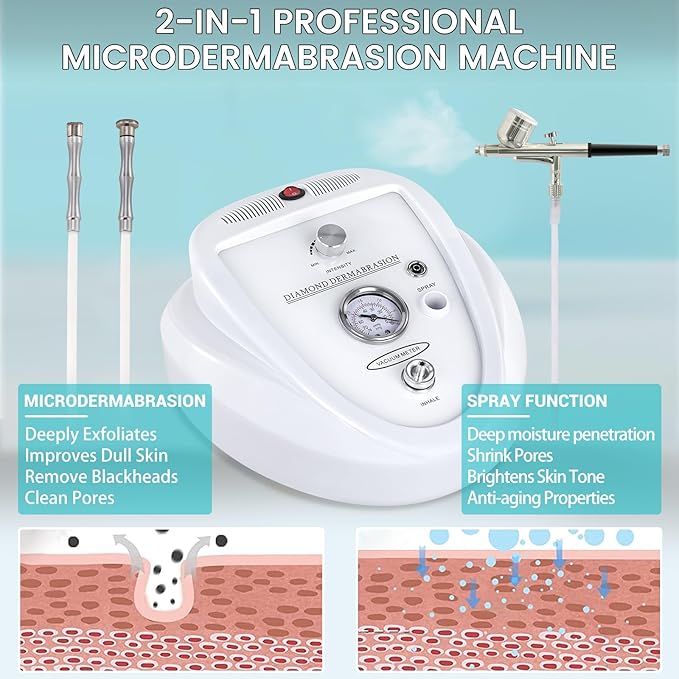 2 in 1 Diamond Micro der-ma-bra-sion Machine, Yofuly 0-68cmHg Suction Power Professional Diamond Glow Facial Machine with Spray Kit, Facial Skin Care Equipment for Home Use