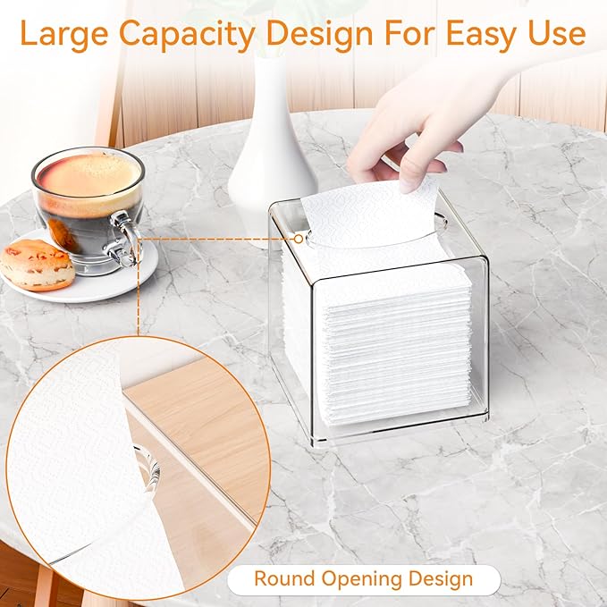 Clear Roll Tissue Box Holder with Cover Facial Tissue Dispenser Box Case for Countertop,Clear Plastic Dryer Sheet Container Napkin Organizer for Bathroom Kitchen Home,Square