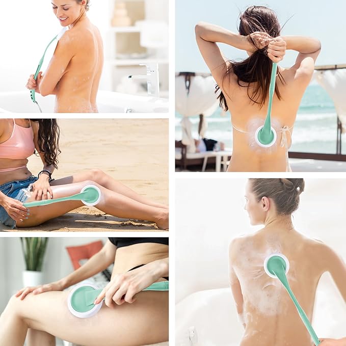 Lotion Applicator for Back, 20.5” Back Lotion Applicator, Back Lotion Applicators for Your Back, Easy Reach and Washable, Back Self Tanner Applicator（Cyan）