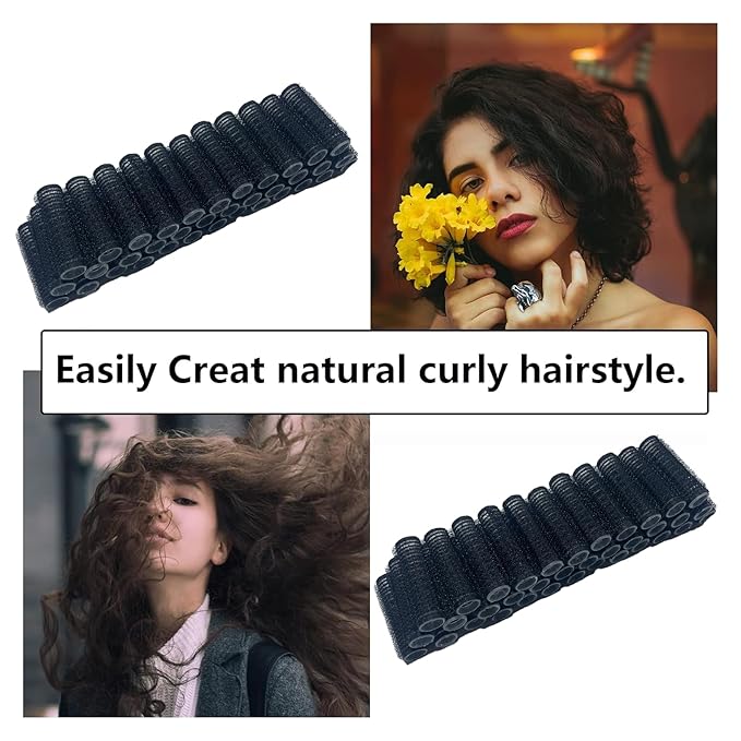 36PCS Self Grip Small Hair Curlers Black Heatless Roller Hair Curlers Pro DIY Curly Hairstyle Hair Rollers Tools Rat Tail Comb for Women Medium Short Hair(0.6 x 2.4 Inch)