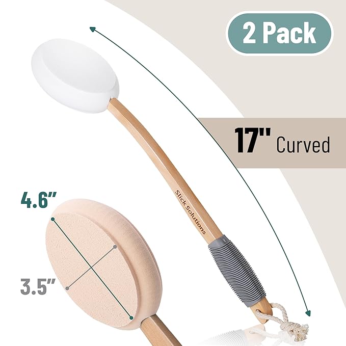 Slick- Lotion Applicator, 17 Inch, 2 Pack, White and Peach Beige, Back Applicator Lotion, Certified Organic, Easy Reach Washable, Self Tanner for All Skin Tone