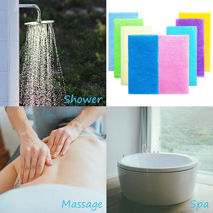8Pcs 35 Inch Exfoliating Bath Cloth,Skin Bath Wash Towel,Nylon Shower Washcloth Body Scrubber Loofah for Women and Men