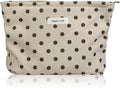 Wudygirl Makeup Bag Makeup Pouch for Women Corduroy Cosmetic Bag Portable Travel Toiletry Bag Large Capacity Make up Organizer with Zipper（Beige Polka Dot）