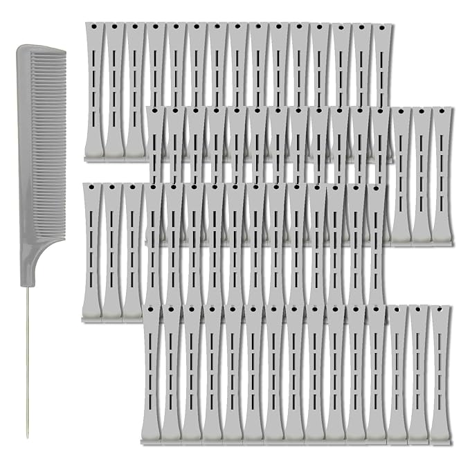 60 Pieces Hair Perm Pods Plastic Perming Rods Cold Wave Rods Curlers Hair Rollers with 1 Pieces Steel Pintail for Hairdressing Styling(Grey, 1.5 Cm/0.59 Inch)