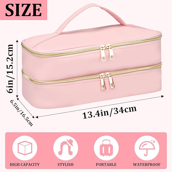 Travel Carrying Case for Shark Flex Style, Double Layer Storage Case for Shark SpeedStyle Hair Dryer Attachments, Waterproof PU Leather Organizer Bag for Shark Flexstyle Airwrap Styler (Pink)