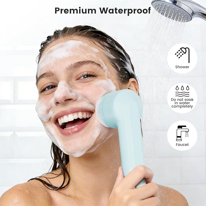 Facial Cleansing Brush with Dual Rotating, Electric Face Scrubber, 3 in 1 Facial Brush Skin Cleansing for Deep Cleansing, 3 Speeds, Waterproof Face Cleanser Brush for Men Women, Soft Exfoliator
