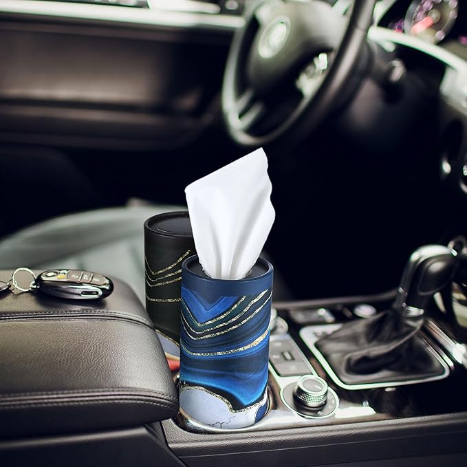 12 Pack Car Tissue Cylinder Holder Bulk with 3 Ply Facial Tissues, Round Napkin Holders for Car Cup Holder Cylinder Travel Paper Tubes Bulk Round Napkin Boxes Packs(Marble)