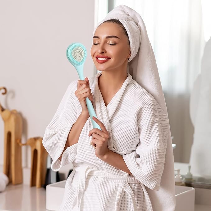 BEDELITE Back Bath Brush Long Handle for Shower of 2 - Soft Shower Brush for Men & Women,Back Brush Scrubber - 16.4" Long Skin Exfoliator for Body Bath Scrubber（Blue & Pink）