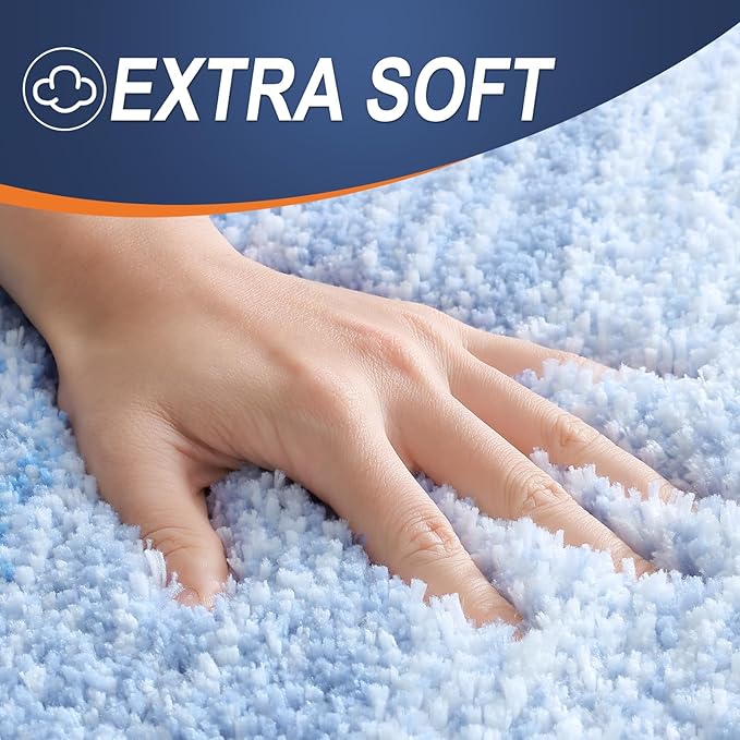 OLANLY Bathroom Rug Set 2 Piece, Soft Absorbent Microfiber Bath Mats and U-Shaped Contour Toilet Rug, Non-Slip, Machine Wash Dry, Plush Shaggy Bath Mats for Bathroom (24"x16"+24"x20", Light Blue)