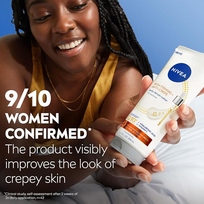 NIVEA Skin Firming & Anti Crepe Body Serum-Lotion with Q10, Hyaluronic Acid and Vitamin C, 72-Hour Moisture, 6.7 Fl Oz Tube
