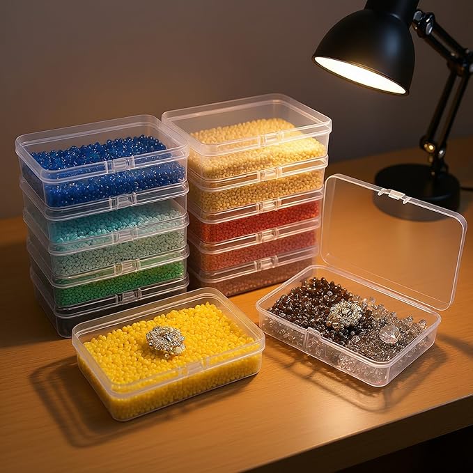 12 Pack Rectangular Clear Plastic Storage Containers Box with Hinged Lid for Beads and Other Small Craft Items (4.5 x 3.3 x 1.1 inch)