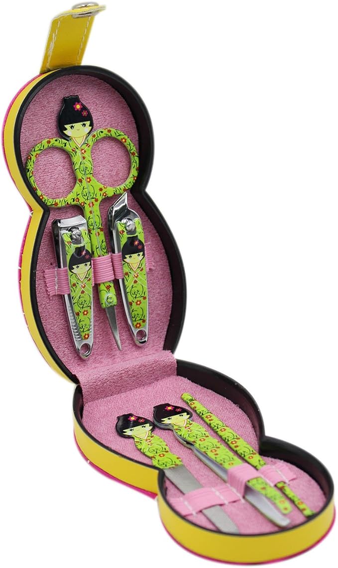Aibearty Adorable Russian Doll Pattern Stainless Nail Clippers Set of 6Pcs, Professional Grooming Kit, Nail Tools with Luxurious Travel Case