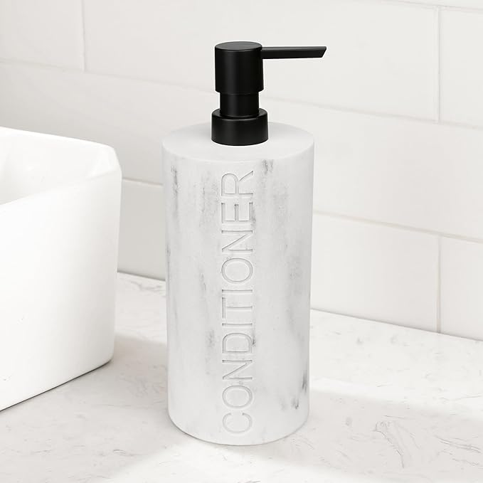 Conditioner Dispenser Luxurious Refillable Pump Bottle with Embossed Text, Durable Construction for Bathroom and Kitchen