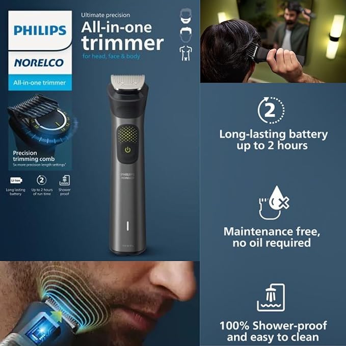 Philips Multigroom Series 9000 24-in-1 Trimmer Beard, Hair & Body Grooming Kit | Precision Trimming Comb, Self-Sharpening Steel Blades, BeardSense Technology, Waterproof, Packaging May Vary