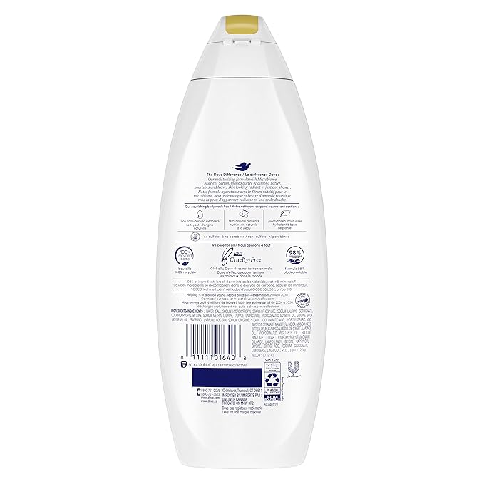 Dove Glowing Body Wash For Revitalized, Refreshed Skin Mango Butter and Almond Butter Cleanser That Effectively Washes Away Bacteria While Nourishing Your Skin 22 oz 4 Count