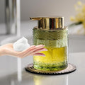 Glass Foaming Dispenser - Refillable Lotion or Soap Dispenser for Kitchen & Bathroom, Large Gold Pump (Leaf Pattern - Green)