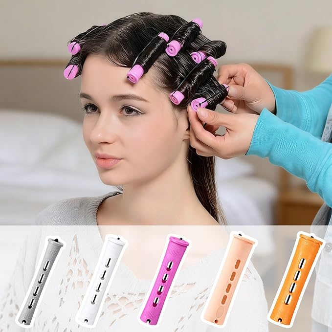 60 Pcs Perm Rods for Long Hair, Cold Wave Perm Rods Set for Women's Long & Short Plastic Curling Rollers for Hair Curling and DIY Hairdressing Styling Tool（0.63 x 3.22 inches）