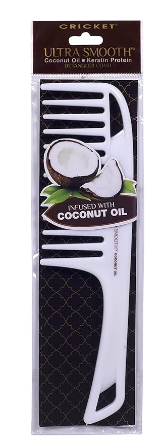 Cricket Ultra Smooth Coconut Detangler Comb – Infused with Coconut Oil & Keratin for Frizz-Free Shine, Ideal for Wet & Dry Hair, Extended Handle for Thick, Long, Curly Hair