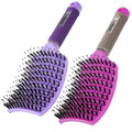 Boar Bristle Hair Brush Set - Dry/Wet Hair Brush Detangler for Fine, Thick, Curly Hair - Curved and Vented Brush for Women, Men or Kids (Purple & Rose Red)