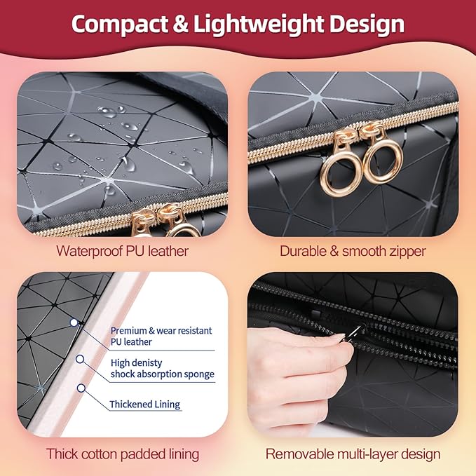 Nail Polish Organizer Bag Holds 126 Bottles (15ml/0.5fl.oz)& Nail Lamp, 3 Layers Detachable Nail Kit Storage Case PU Leather, Large Travel Nail Supplies Shoulder Bag for Manicure Tools (Black)