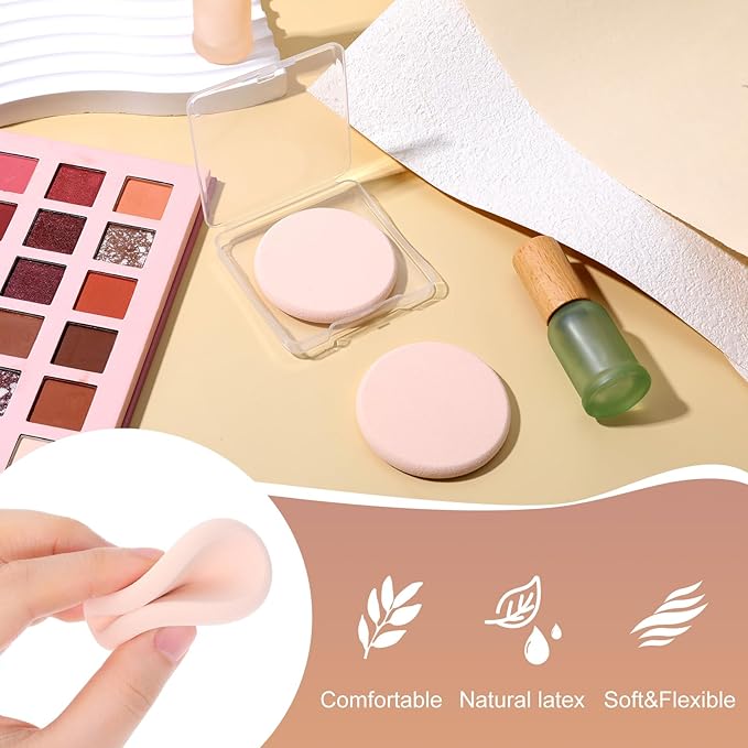 2Pcs Round Makeup Sponges for Foundation with 1 Travel Case, Face Sponge Foundation Sponges, Cosmetic Sponge for Makeup, Sponge-Replacement for Cosmetic, Sensitive and All Skin