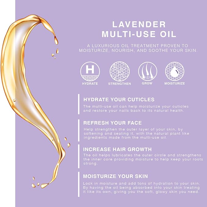 BEAUTE DE PROVENCE Lavender Multi-Use Oil for Face, Body and Hair - Organic Blend of Apricot, Vitamin E, Fractionated Coconut and Sweet Almond Oil Moisturizer for Dry Skin, Scalp and Nails - 4 Fl Oz