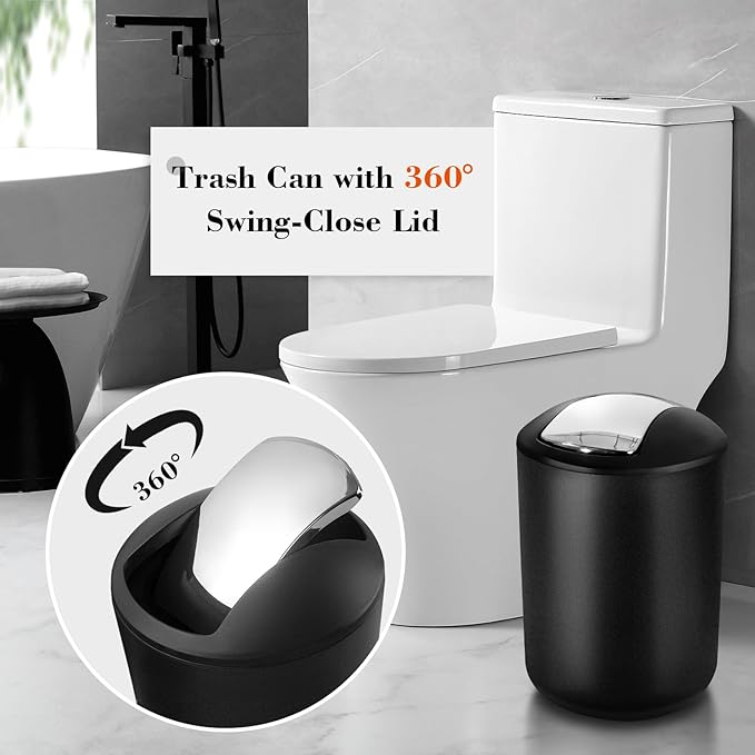 Bathroom Set, 20Pcs Bathroom Shower Curtain Sets with Hooks, Black Bathroom Accessories Set with Trash Can, Bathroom Accessories Sets Complete with Shower Curtain Set, Bathroom Accessory Set
