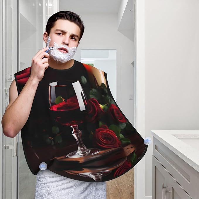 Purple And Teal Flowers Print Beard Bib Shaving Apron, Beard Hair Trimming Cape Gift For Dad