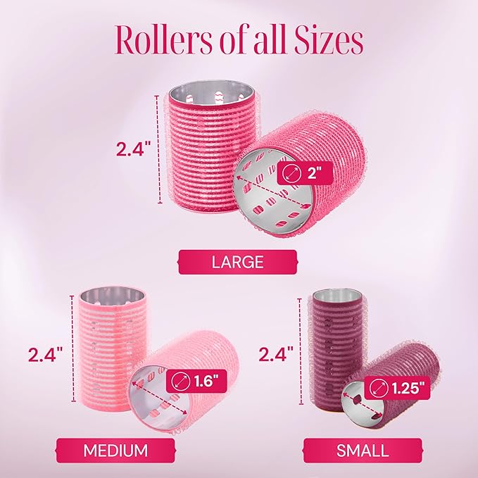 Thermal Rollers for Hair - 37pc Set - 18 Self-Grip Hair Rollers with 18 Clips and Styling Comb - Aluminum Thermal Hair Rollers for Volume and All-Day Curls - For Short, Medium, and Long Hair (Large)