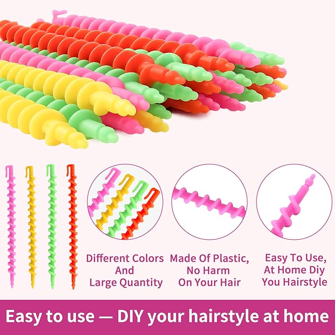 VinBee 56 Pcs Spiral Hair Rods for Natural Hair - Barber Hairdressing Rollers and Plastic Salon Kit for Women and Girls