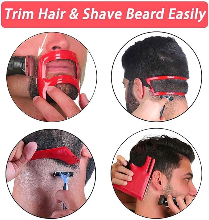 Beard Shaping Tool Kit Neckline Shaving Template Guide Set for Men Hair Styling Red, hair styling tools kit, STANDARD