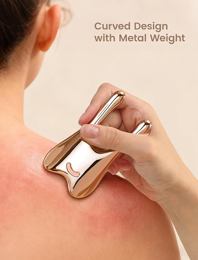 Lemove Stainless Steel Gua Sha Facial Tool - Massage Tool for for Face, Jawline Shaper, Reducing Double Chin, Whole Body Gua Sha Tool, Lymphatic Drainage Massager, Facial Skin Care - Gold