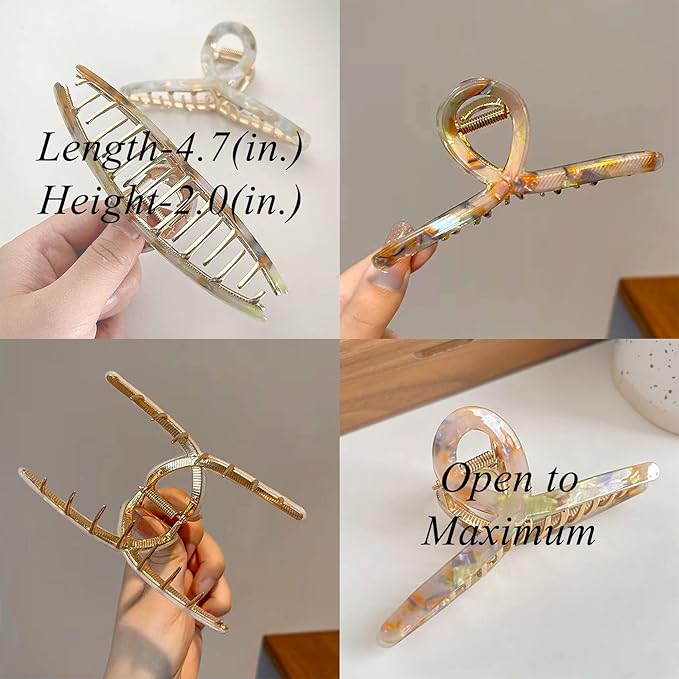 Big Butterfly Hair Claw Clips - Acetate & Metal 4.7" Large Hair Accessories for Women & Girls - 3 Pcs