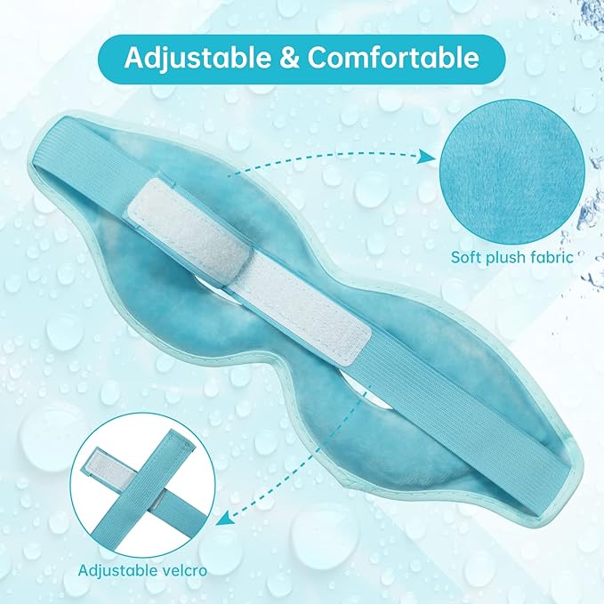 2 PCS Ice Eye Mask Reusable Ice Pack Hot/Cold Compress Gel Cooling Mask for Puffiness/Dark Circles/Headaches/Migraines/Stress Relief (Blue)