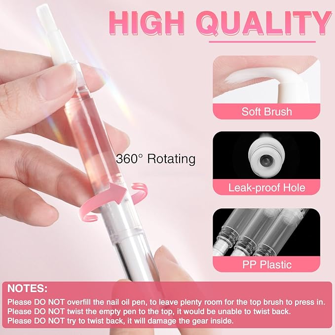 Nail Oil Pen 100Pcs 3ml Empty Cuticle Oil Pen Travel Transparent Twist Pens with Brush Tip for Nail Oil, Eyelash Growth Liquid Tube, Cosmetic Lip Gloss Container Applicators + 120pcs Label