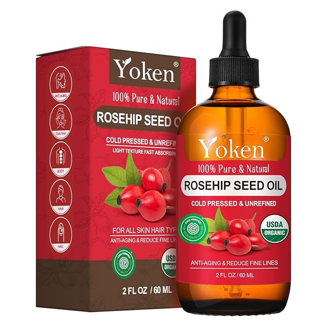 Organic Rosehip Seed Oil for Face, 100% Pure and Natural Cold Pressed Unrefined Rosehip Oil Carrier for Skin, Hair & Nails - Lightweight, Fast-Absorbing (2 fl oz)